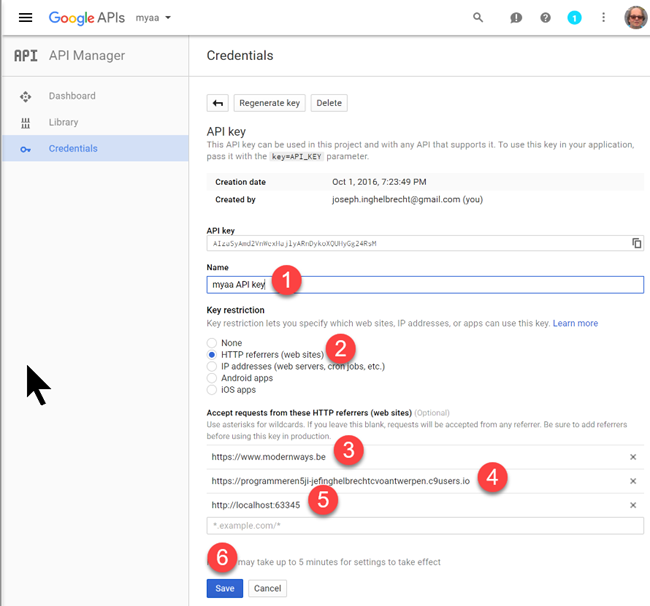 Google Developer Console - Credentials - Make an API key